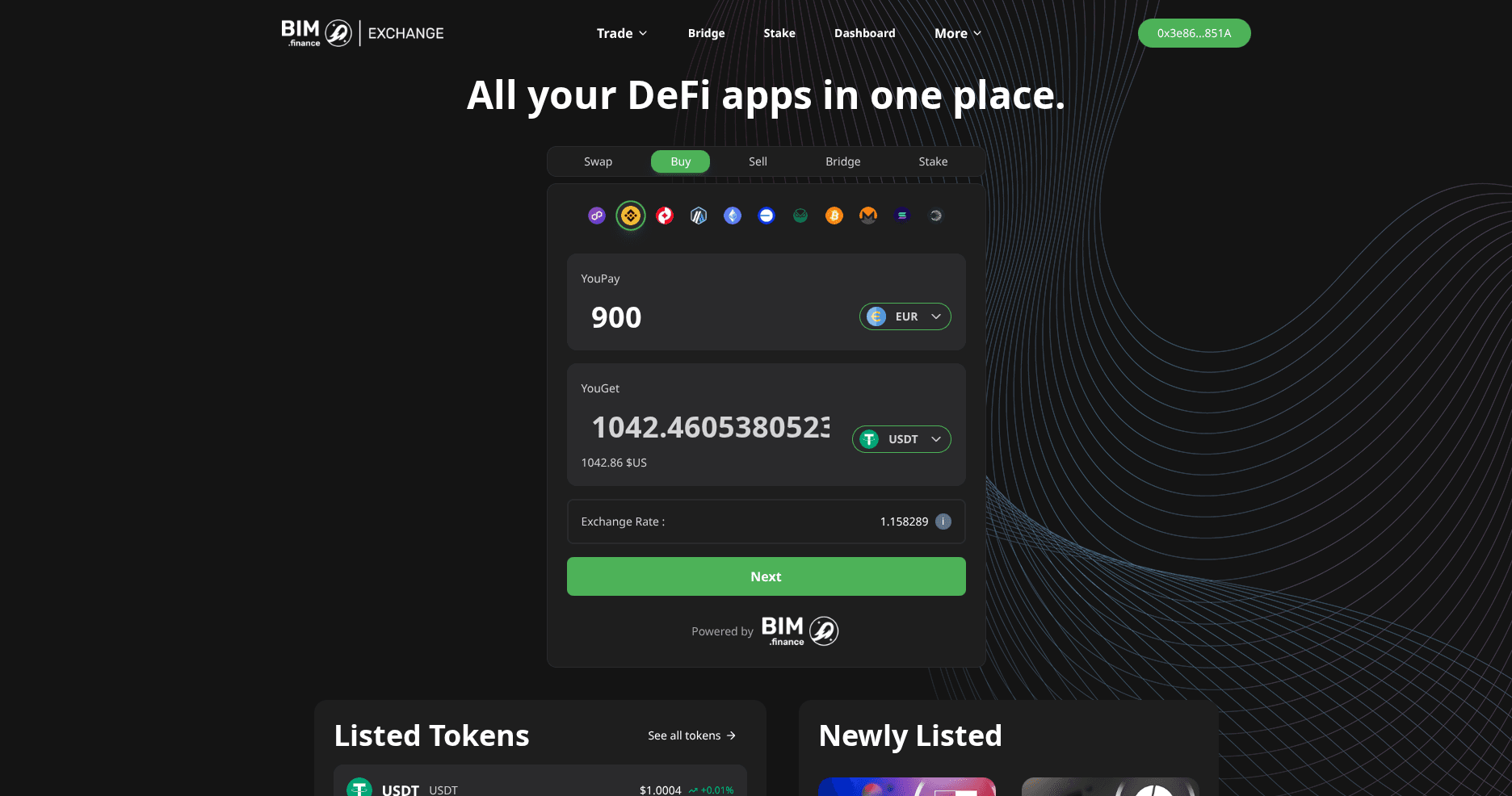 BIM Finance — DeFi Platform - Dashboard