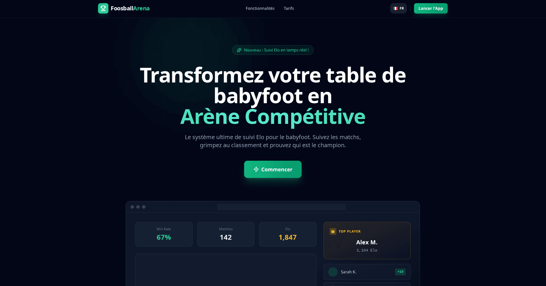 Foosball Arena - Match Tracking Platform - Dashboard